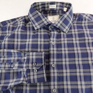 Todd Snyder Shirt Mens 17‎ - 36/37 Blue Plaid Melange Yarns Button Down Cotton